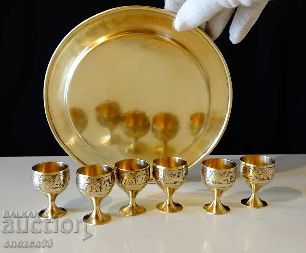 Antique bronze brandy service, cellular enamel. - 5 Antique bronze brandy service, cellular enamel. - 5