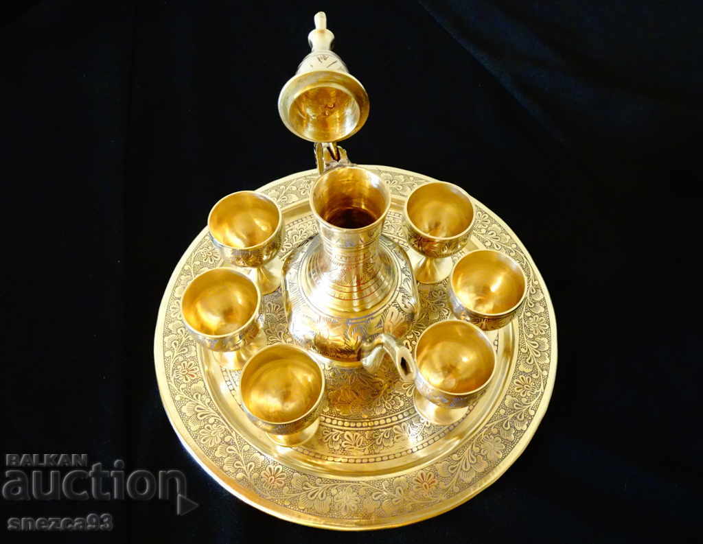 Antique bronze brandy service, cellular enamel. - 6 Antique bronze brandy service, cellular enamel. - 6