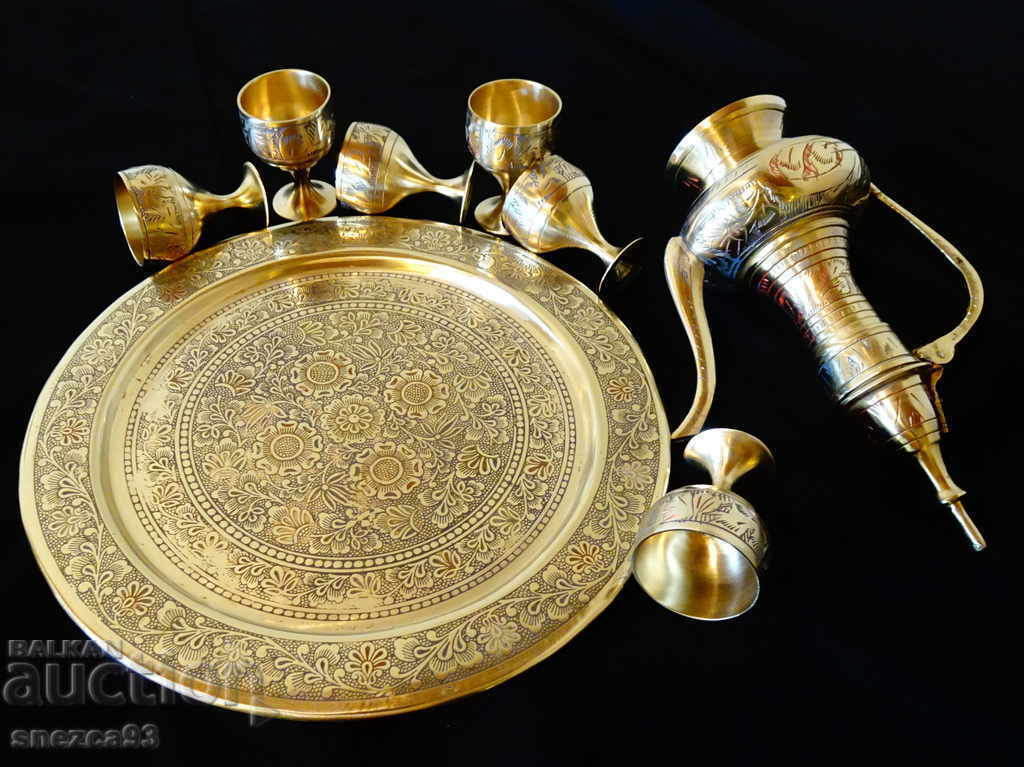 Antique bronze brandy service, cellular enamel. - 7 Antique bronze brandy service, cellular enamel. - 7