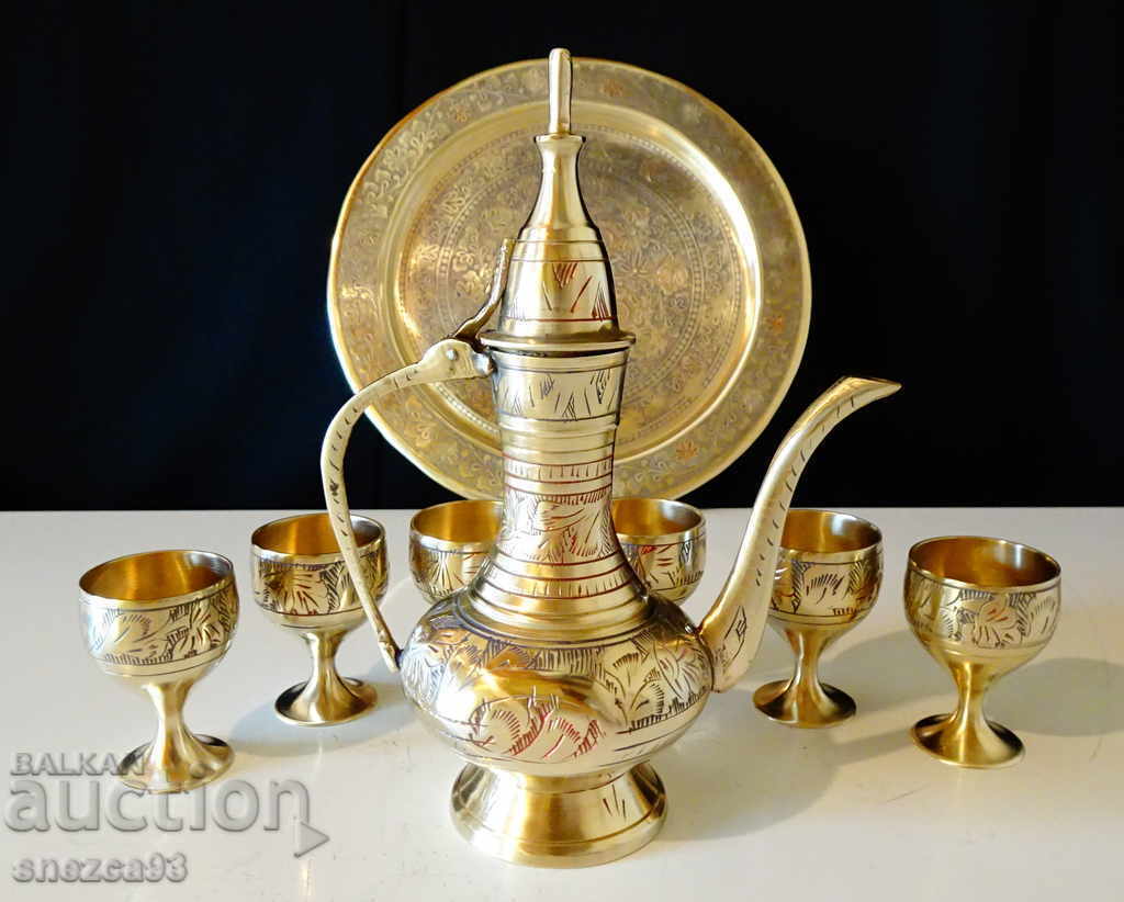 Antique bronze brandy service, cellular enamel. Antique bronze brandy service, cellular enamel.