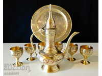 Старинен бронзов сервиз за ракия,клетъчен емайл.