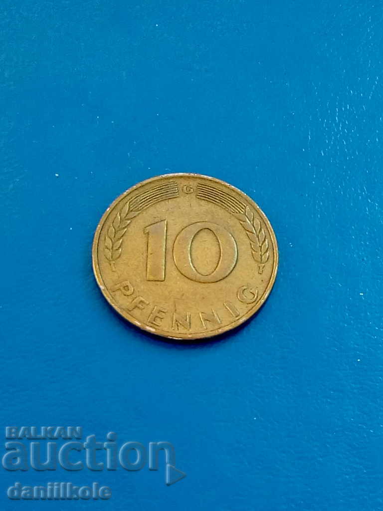 Livrarea * $ * Y * $ * GERMANIA FRG 10 PFENNIG 10 PFENNIG - 1949 G * $ * Y * $ *
