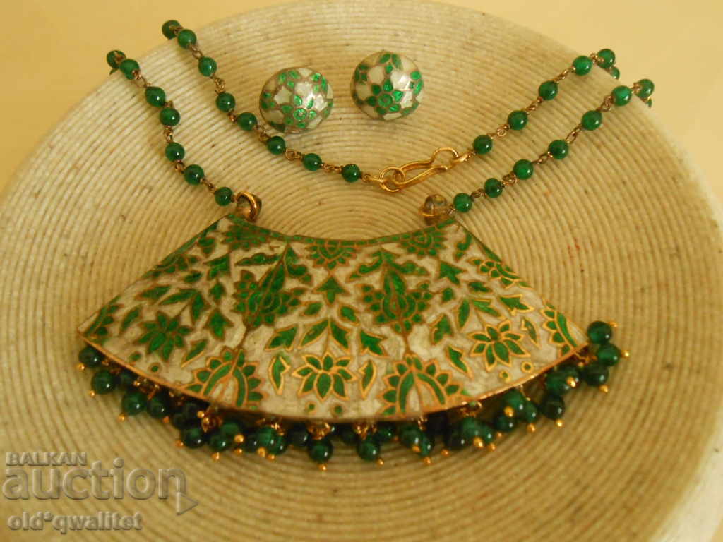 CHARMING old silver with gilding and enamel NECKLACE and EARRINGS with price 300.00 BGN | € 153.39