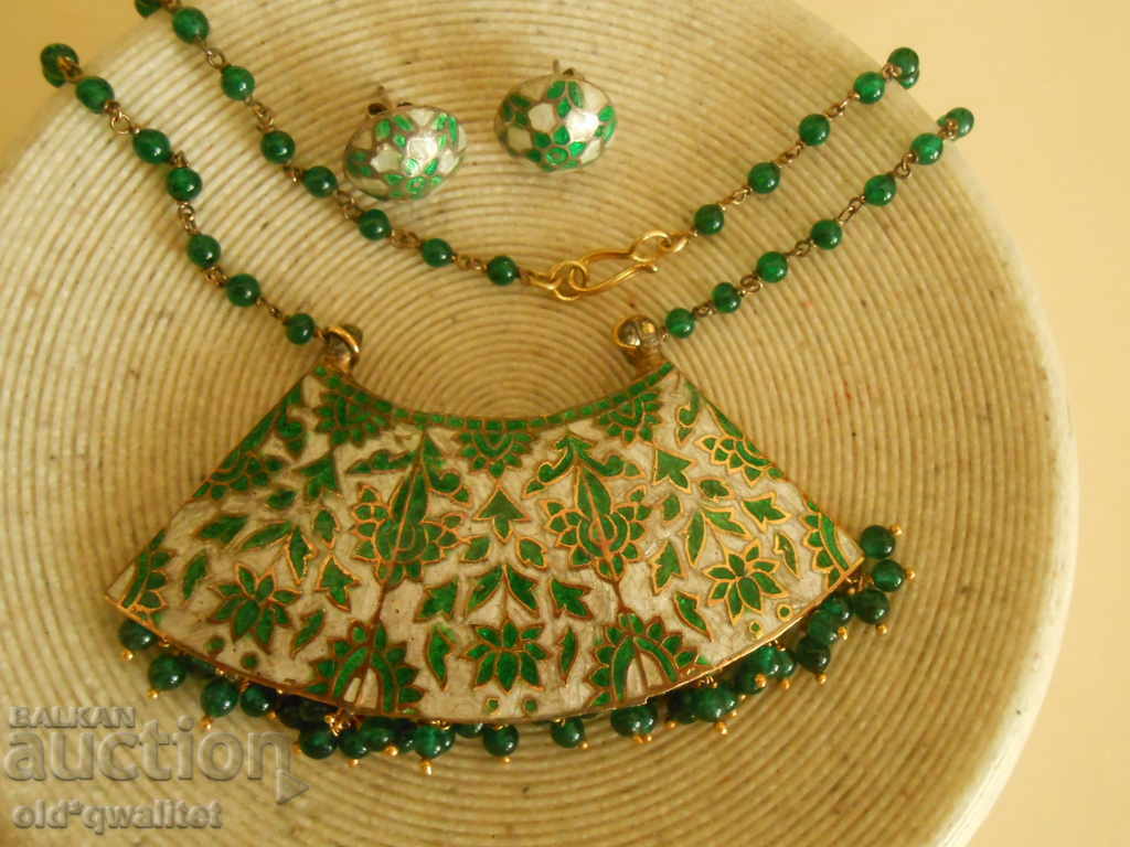 Auction  CHARMING old silver with gilding and enamel NECKLACE and EARRINGS