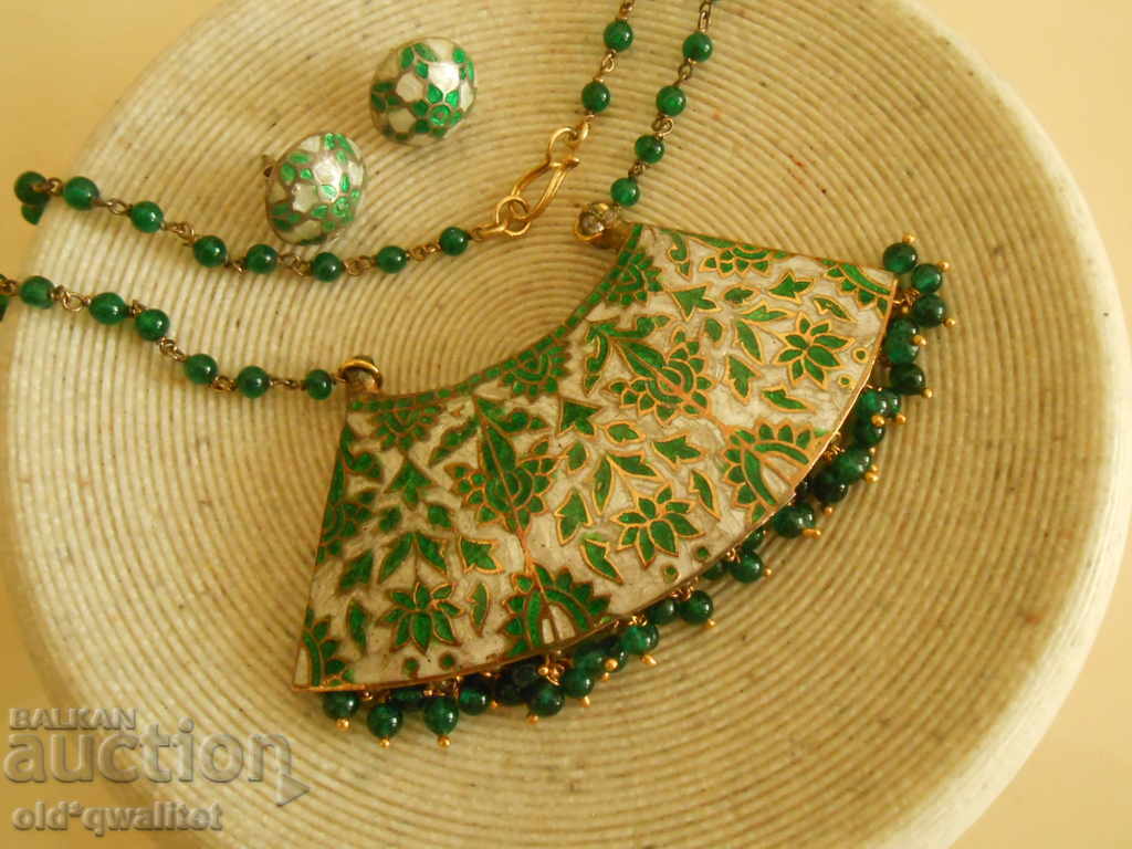 CHARMING old silver with gilding and enamel NECKLACE and EARRINGS - 5