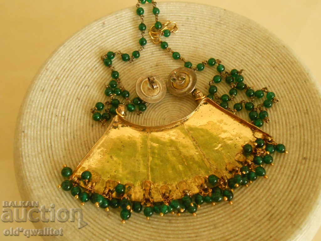 CHARMING old silver with gilding and enamel NECKLACE and EARRINGS - 6