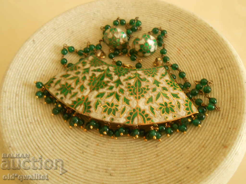 CHARMING old silver with gilding and enamel NECKLACE and EARRINGS - 7