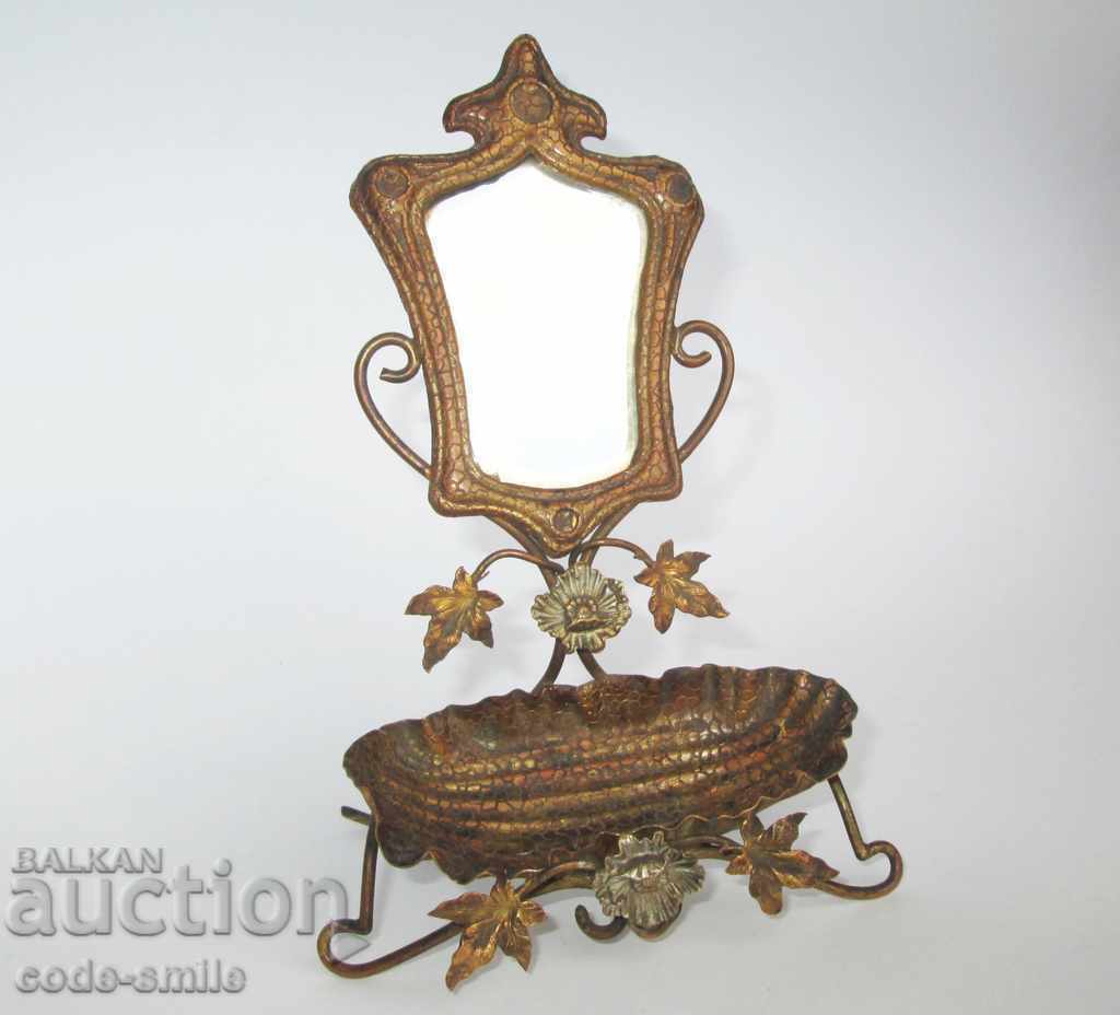Oglindă de masă veche victoriană cu suport pentru bijuterii