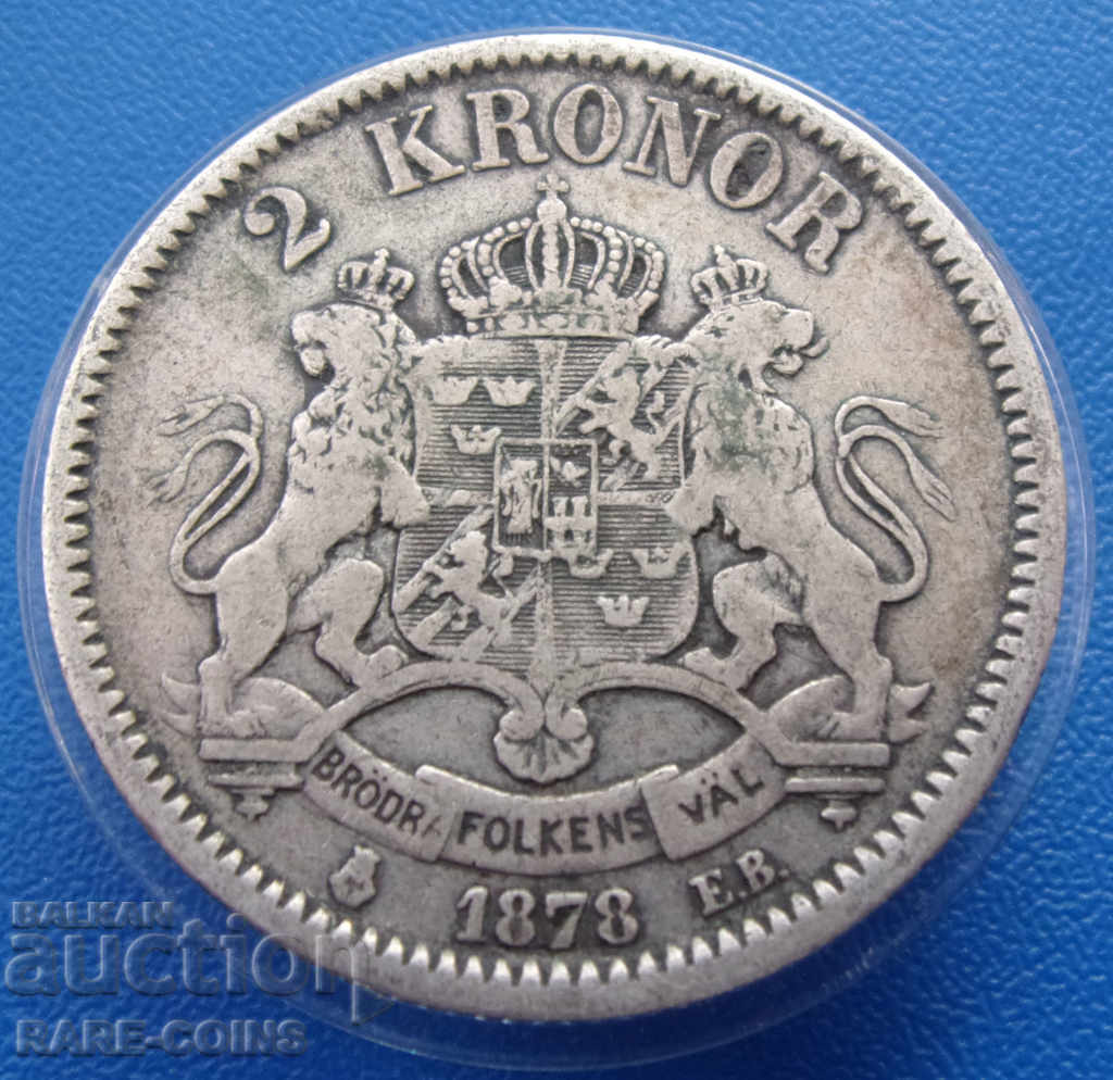 Sweden 2 Crowns 1878 EB Extremely Rare Original