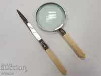 Beautiful set of magnifying glass and letter knife with ivory
