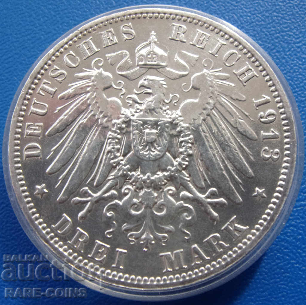 Γερμανία 3 Mark 1913 E Rare Original με τιμή € 38.35 | 75.01 BGN