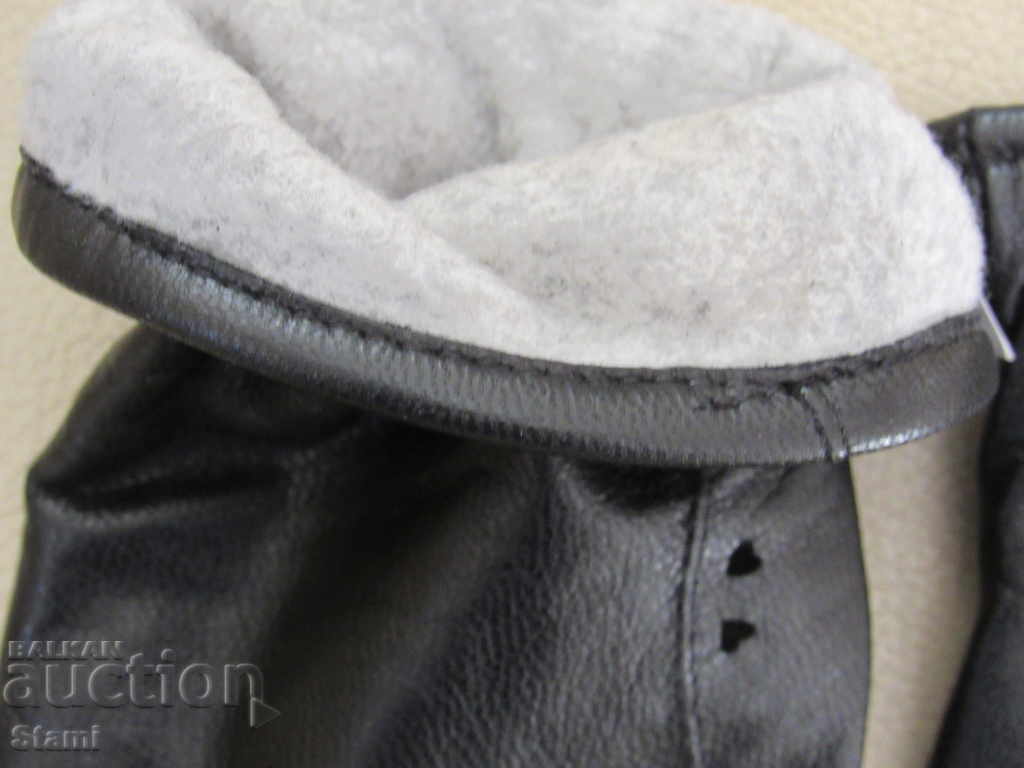 Black women's leather gloves with genuine leather lining, - 5