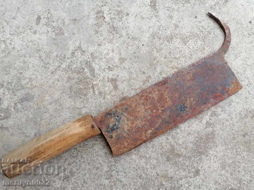 Стара кован сатър, брадва, топор, острие, ковано желязо - 7
