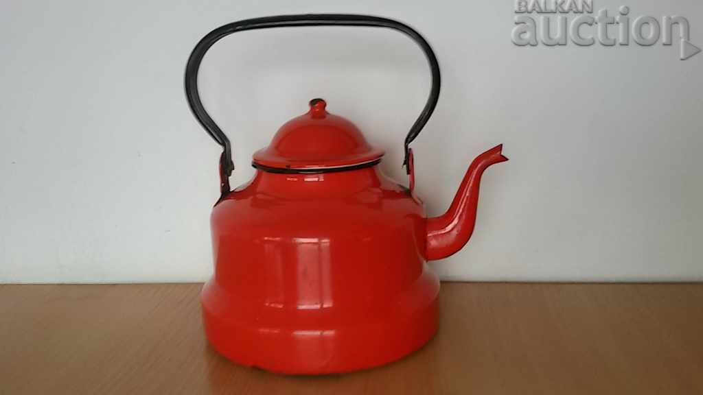 Auction GREAT big RED enameled teapot 60s Auction GREAT big RED enameled teapot 60s