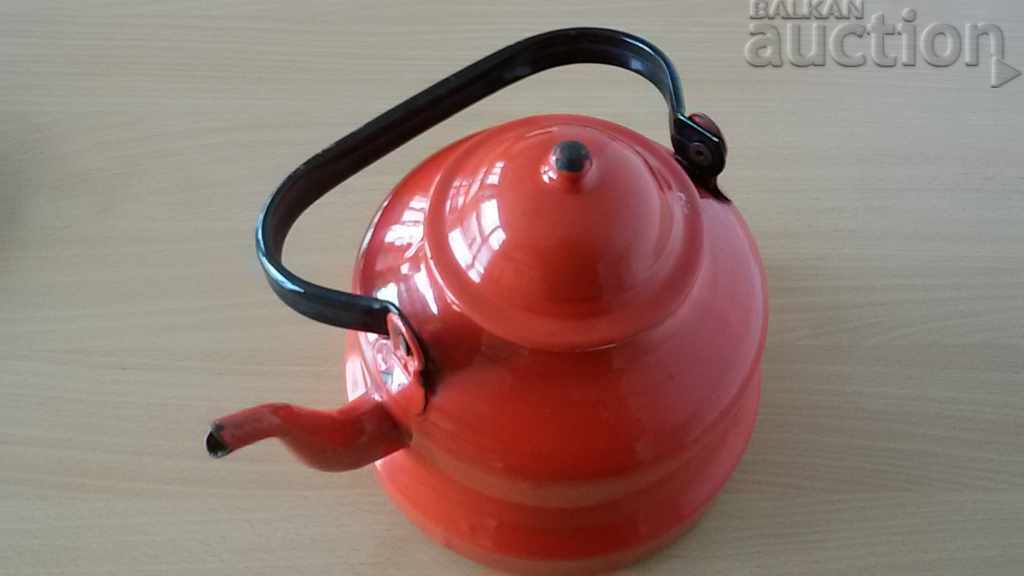 GREAT big RED enameled teapot 60s - 6 GREAT big RED enameled teapot 60s - 6