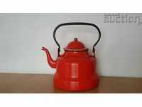 GREAT big RED enameled teapot 60s