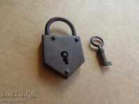 Old German padlock with key, padlock, latch, suitcase
