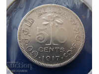 Ceylon 50 Cent 1917 Rare