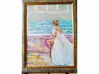oil painting/ON THE SEASHORE/frame/canvas/Certificate