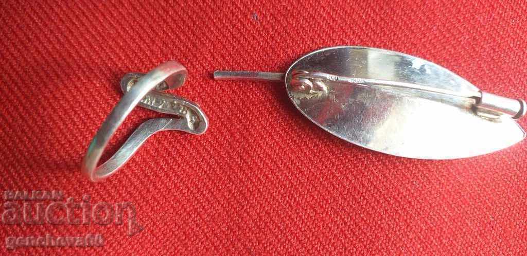Unique silver brooch from the 30s of the last century and a ring - 7