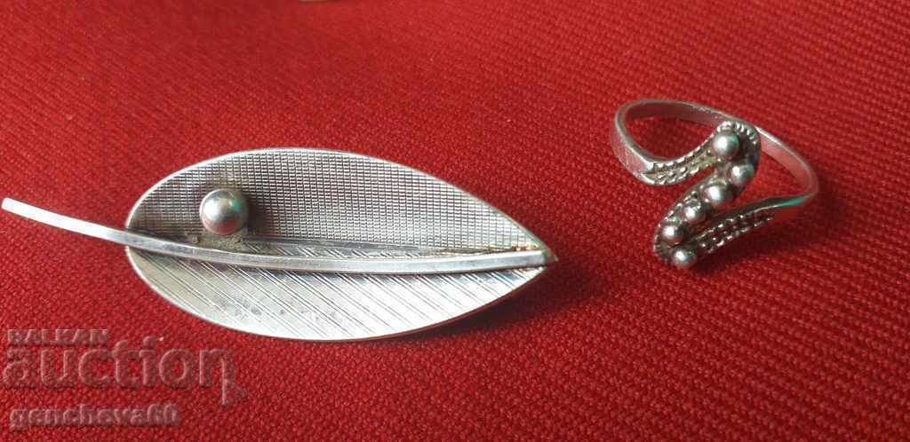 Unique old silver brooch and ring