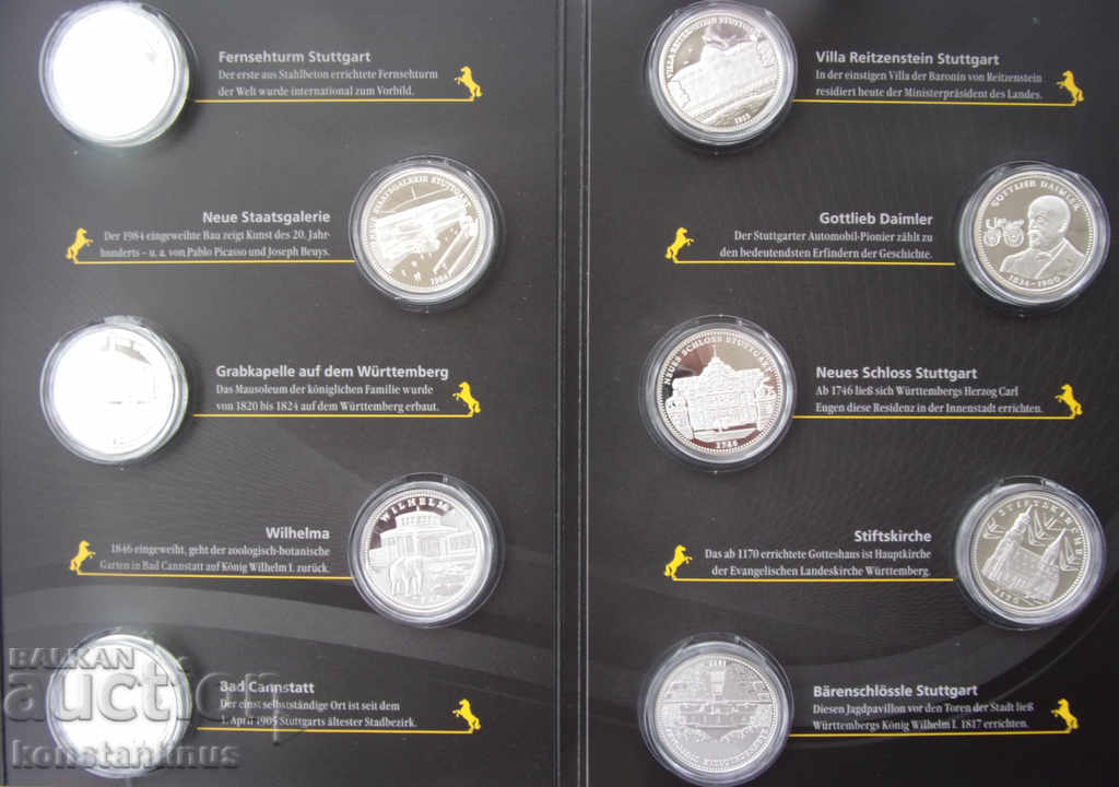 800 g. Stuttgart - 10 pieces each - 14.65 g, 36 mm. Silver PROOF UNC