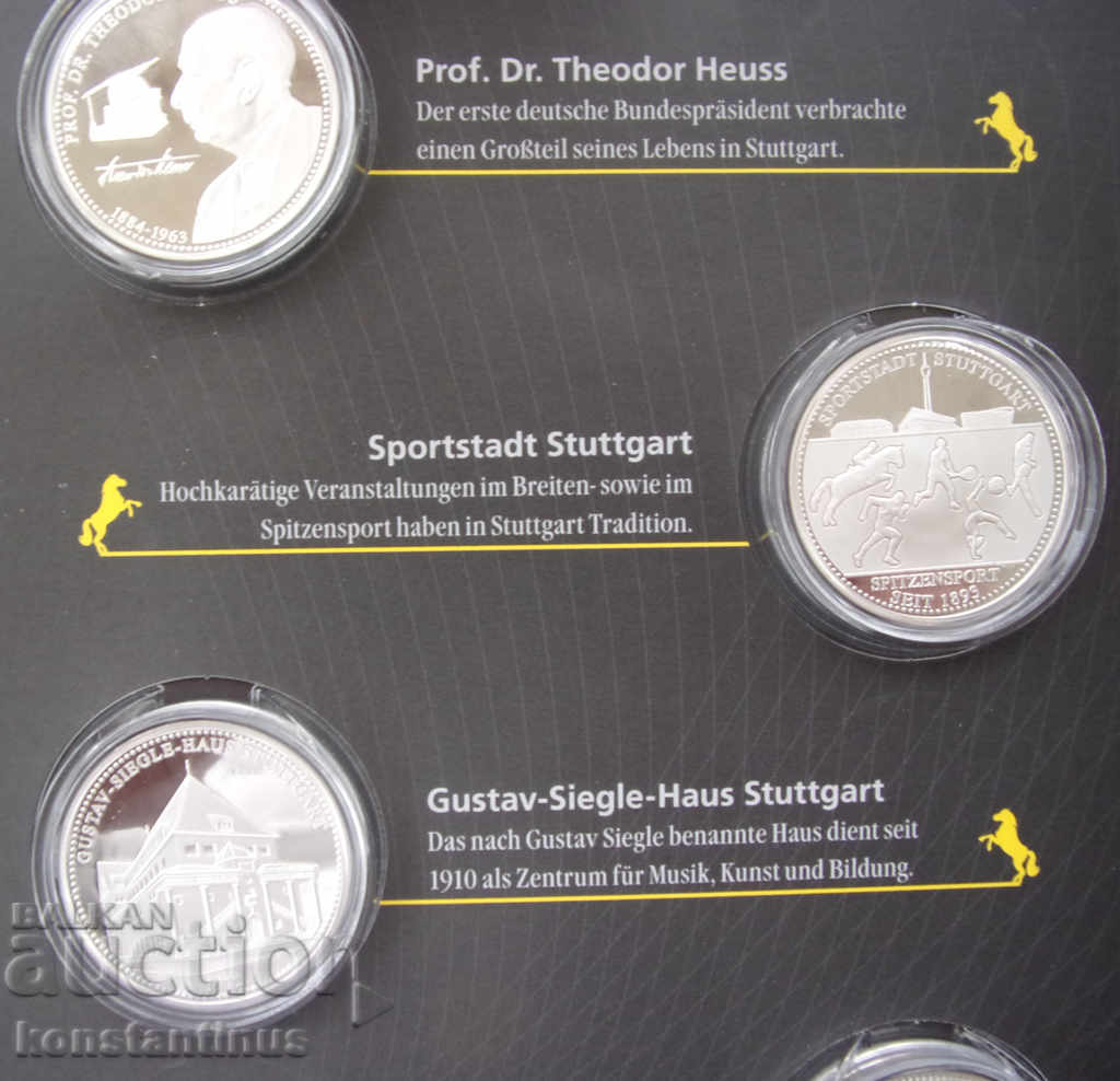 Аукцион 800 г. Щутгарт -10 броя всеки-14,65гр.36мм. Сребро PROOF UNC