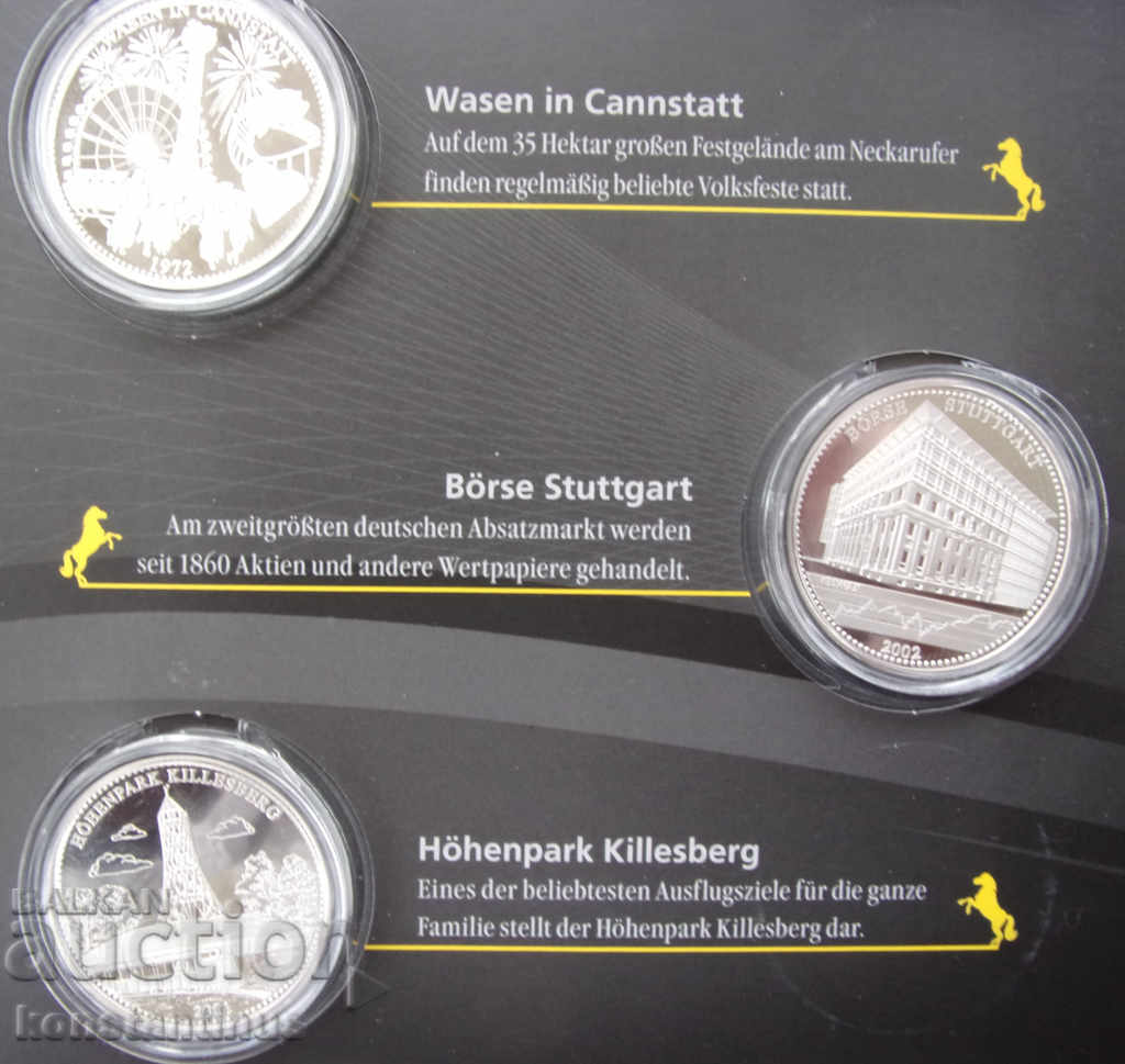 Доставка на 800 г. Щутгарт -10 броя всеки-14,65гр.36мм. Сребро PROOF UNC