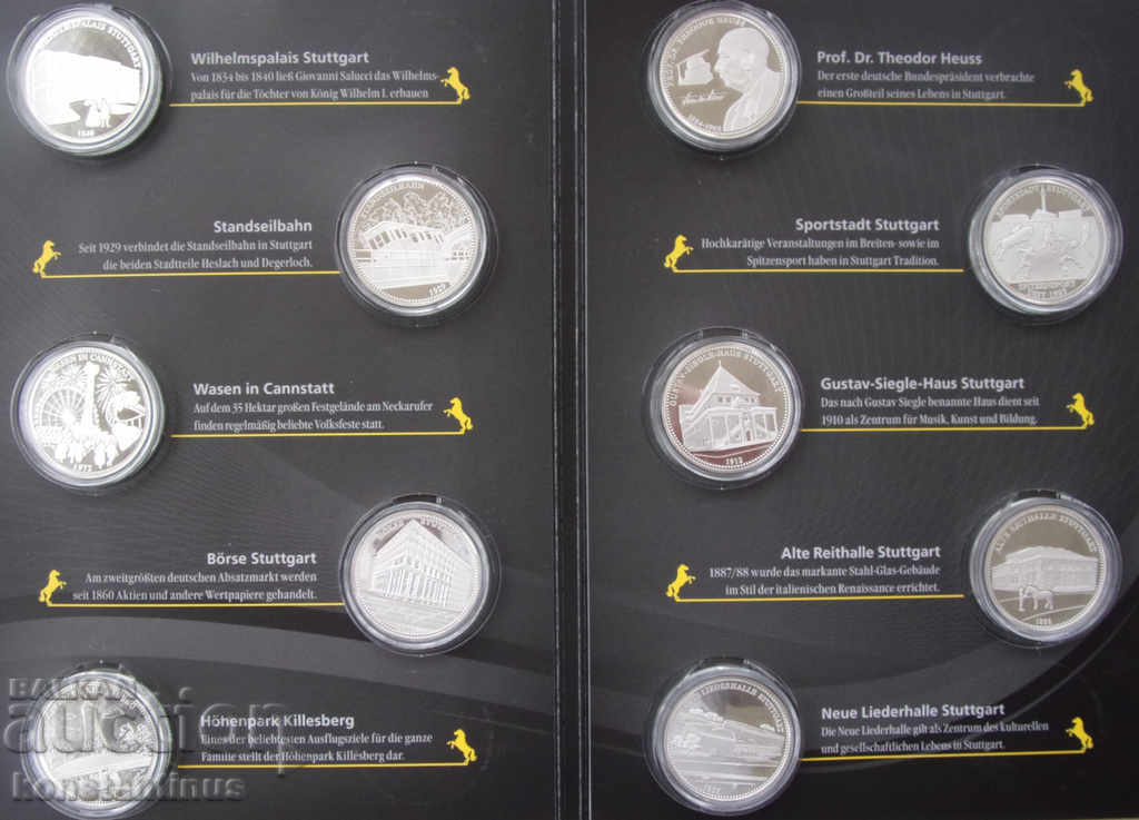 800 g. Stuttgart - 10 pieces each - 14.65 g, 36 mm. Silver PROOF UNC