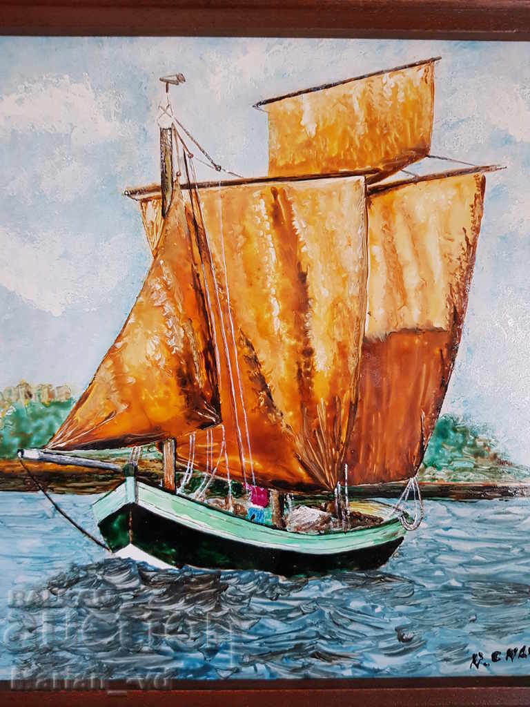 Auction  Hand painted ceramic tile with signature