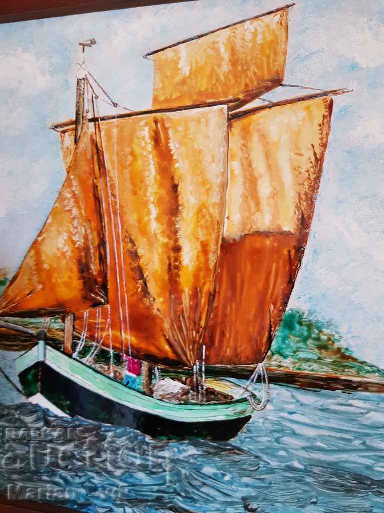 Hand painted ceramic tile with signature - 5