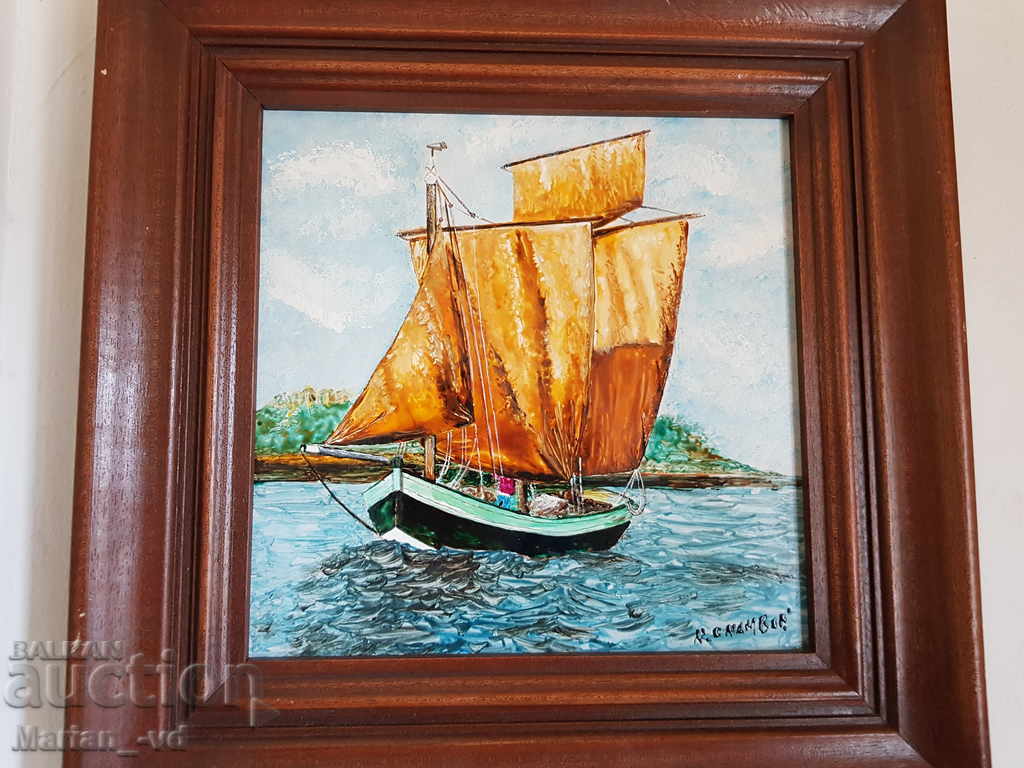 Hand painted ceramic tile with signature - 7