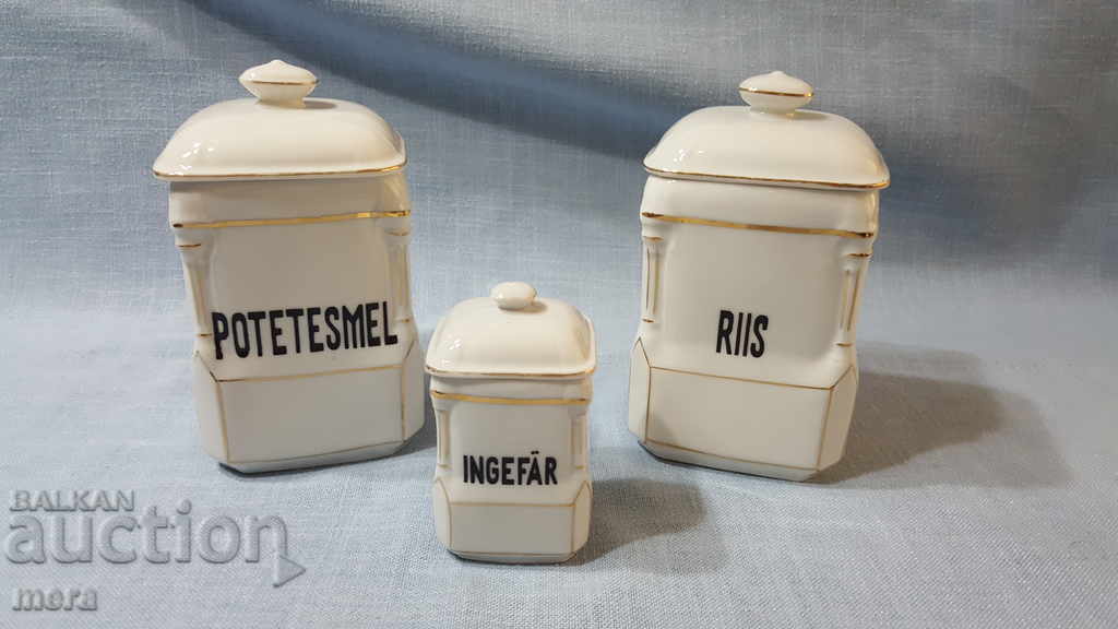 Three porcelain spice jars