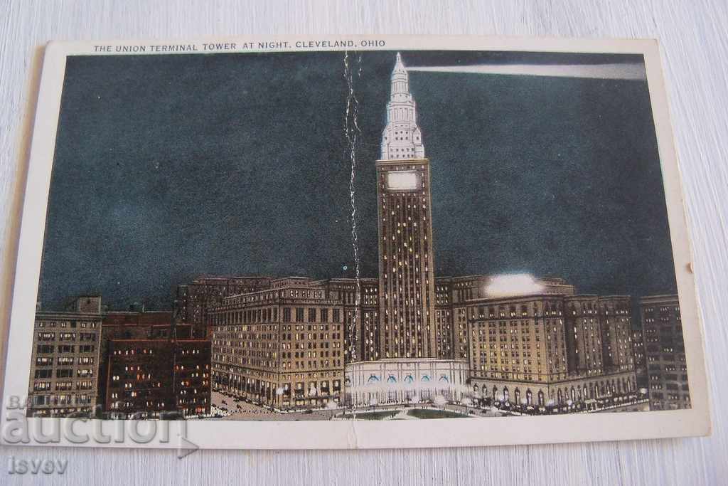 Delivery of Old postcard Cleveland at night, USA 1930