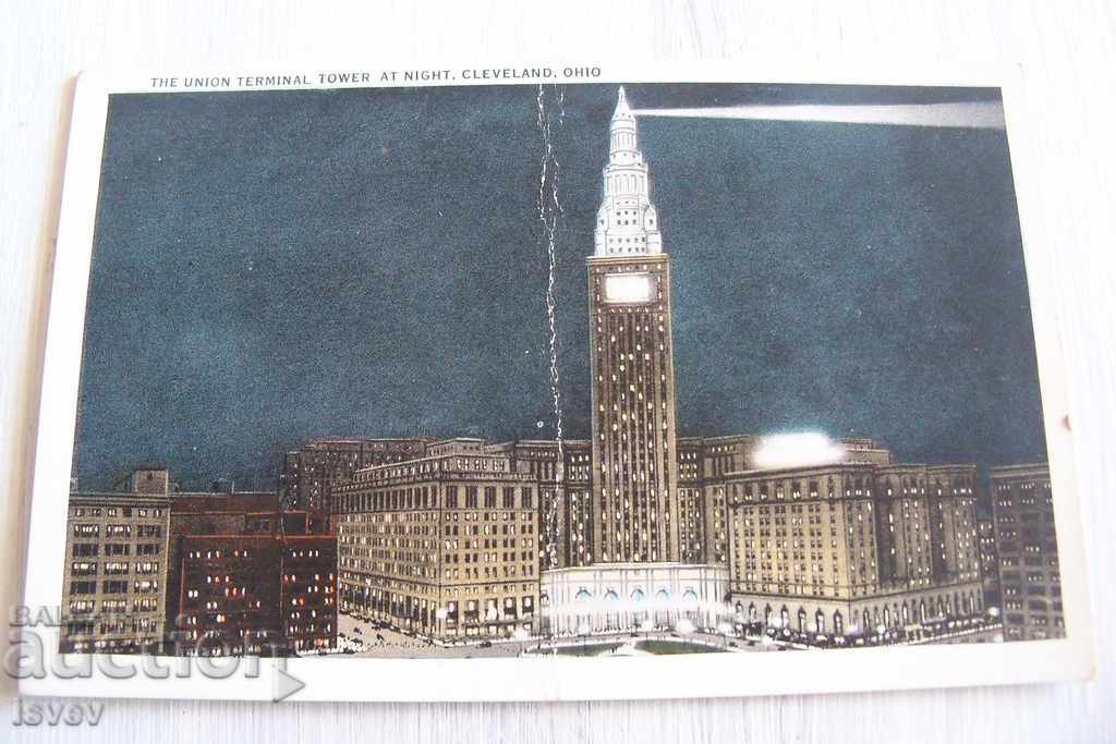 Old postcard Cleveland at night, USA 1930