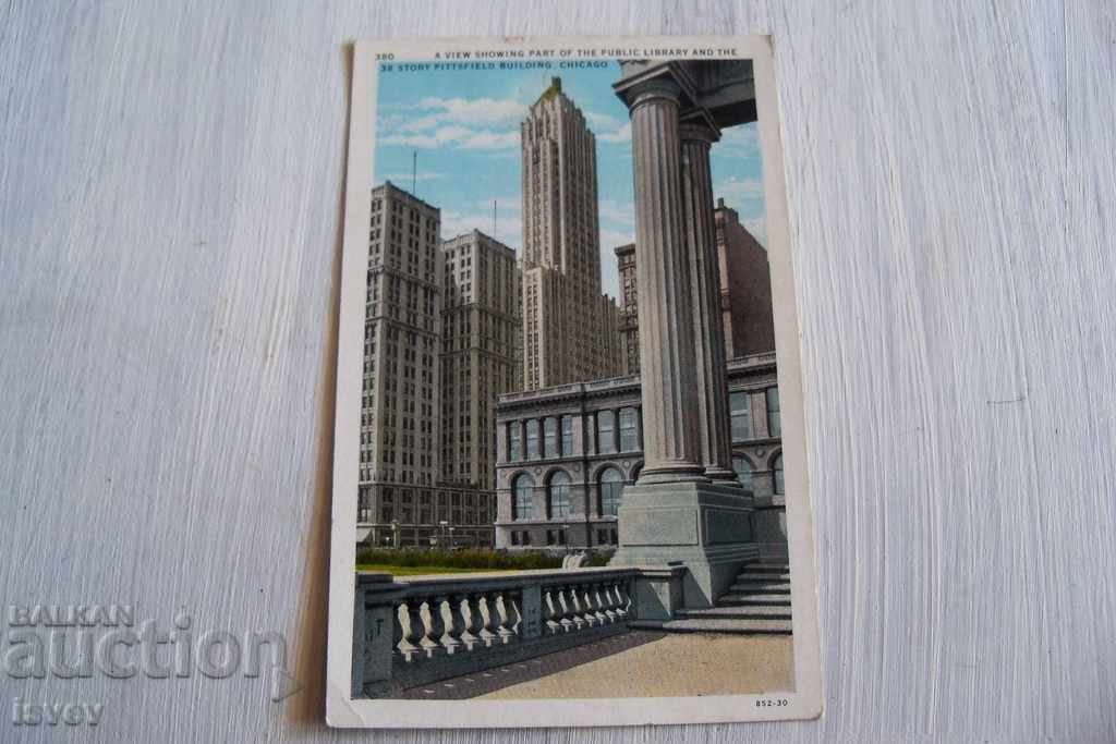 Стара пощенска картичка обществената библиотека в Чикаго