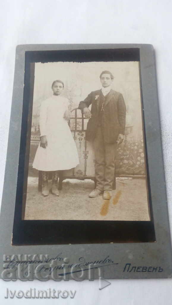 Fotografie Tânăr băiat și fată 1913 Carton