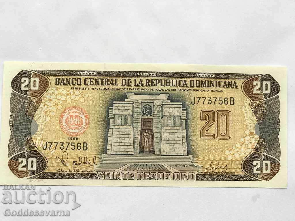 Republica Dominicană 20 Pesos Oro 1998 Pick 154 Unc Republica Dominicană 20 Pesos Oro 1998 Pick 154 Unc