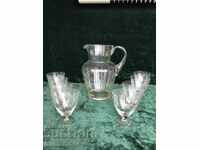 Jug and 6 wine glasses - thin, engraved glass