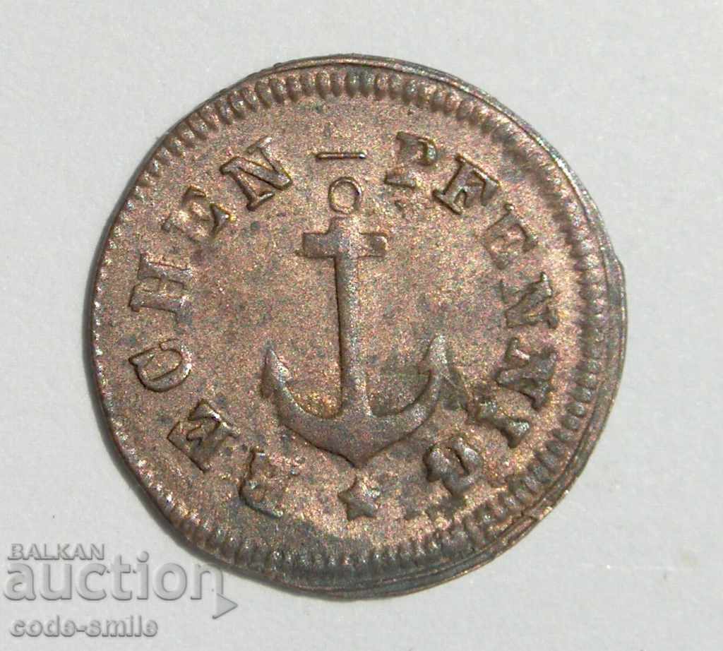 19 век стар немски корабен жетон монета Германия 1850 год