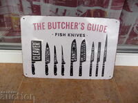 Μεταλλική πινακίδα φαγητό ψάρι μαχαίρια μαχαίρι φαγητό εστιατόριο ψάρι