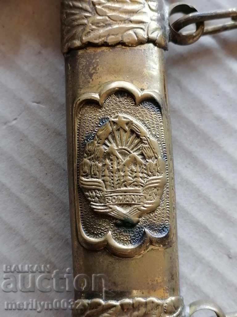 Licitație Pumnal de ofițer militar român, social, model, teacă, suporturi Licitație Pumnal de ofițer militar român, social, model, teacă, suporturi