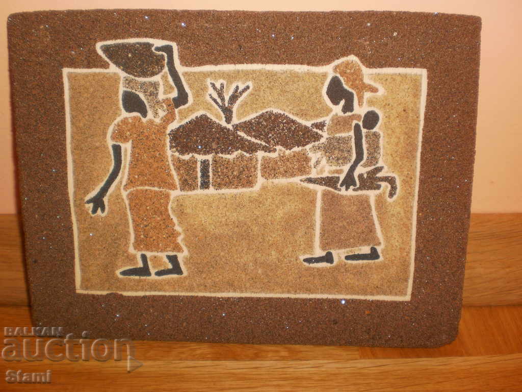 Auction Sand painting from Africa - African women Auction Sand painting from Africa - African women