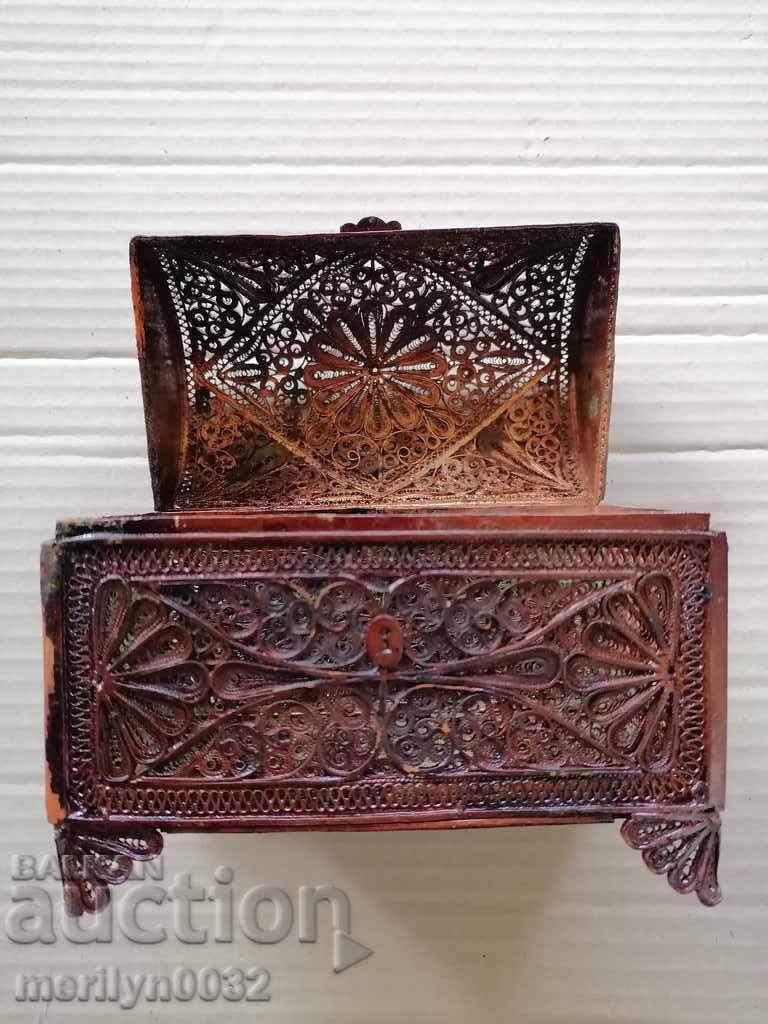 Auction Metal jewelry box copper filigree craftsmanship Auction Metal jewelry box copper filigree craftsmanship
