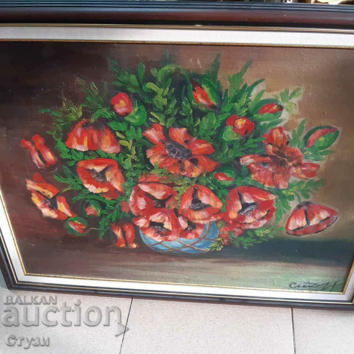 Author's painting "Poppies", oil, 36.5x 64.5 cm
