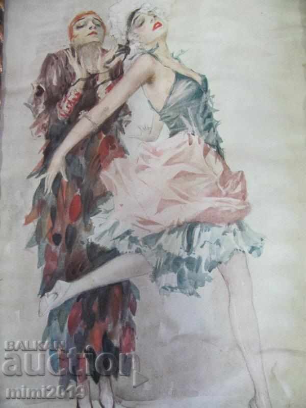 Licitație Print Art Deco al anilor '30 în rama originală