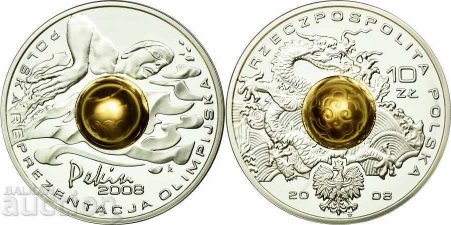 Poland 10 Zloty 2008 Olympic Games Beijing Swimming Silver UNC