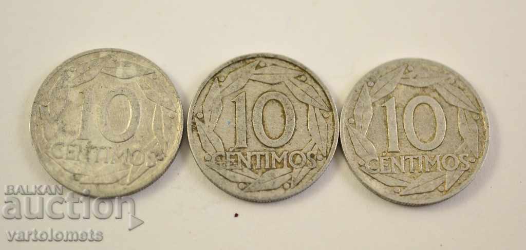 10 SENTIMOS ESPANA 1959 - 3 τεμ