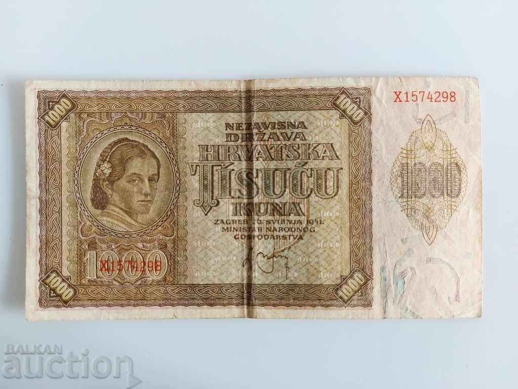 1941 1000 KUNA BANKNOTE CROATIA THOUSAND KUNA with price 19.00 BGN | € 9.71