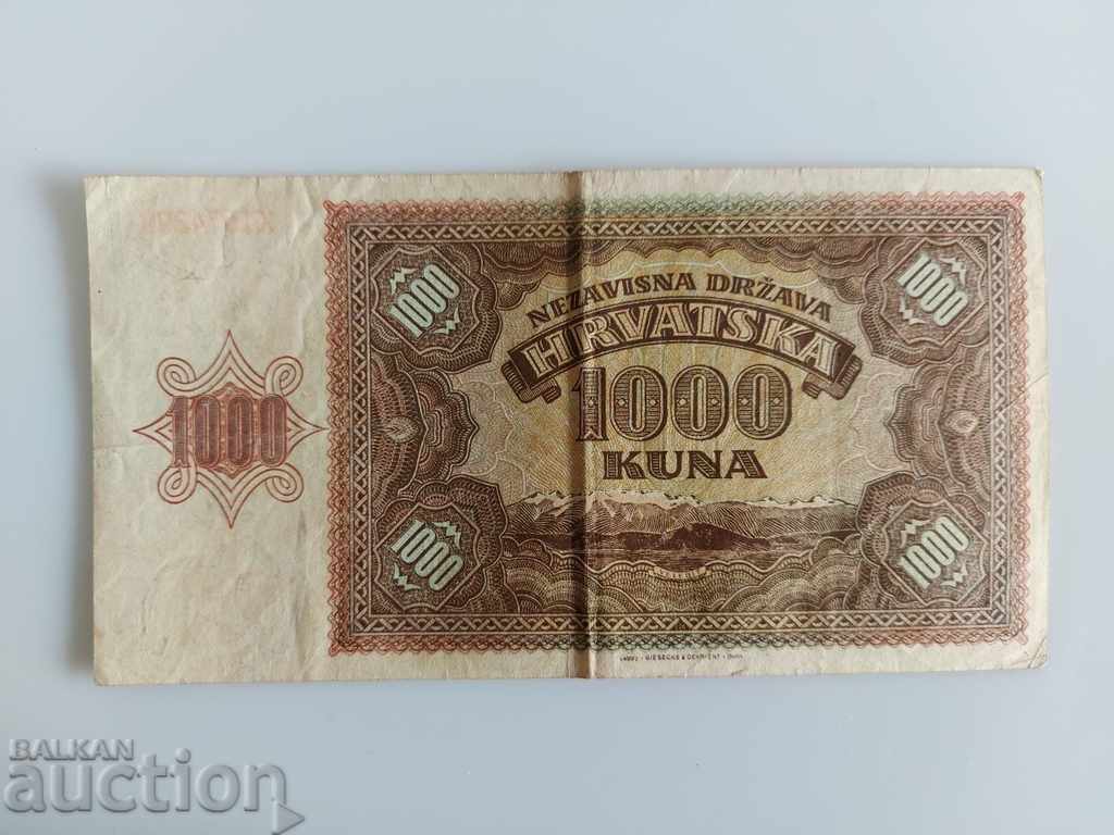 Auction  1941 1000 KUNA BANKNOTE CROATIA THOUSAND KUNA